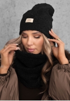 Komplet czapka i szalik z kożuszkiem Winter Lady czarny