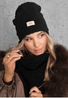 Komplet czapka i szalik z kożuszkiem Winter Lady czarny