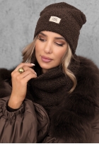 Komplet czapka i szalik z kożuszkiem Winter Lady czarny