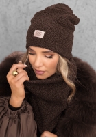 Komplet czapka i szalik z kożuszkiem Winter Lady czarny