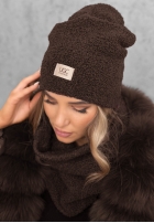 Komplet czapka i szalik z kożuszkiem Winter Lady czarny