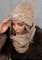 Komplet czapka i szalik z kożuszkiem Winter Lady czarny