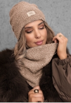 Komplet czapka i szalik z kożuszkiem Winter Lady czarny