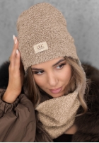 Komplet czapka i szalik z kożuszkiem Winter Lady czarny