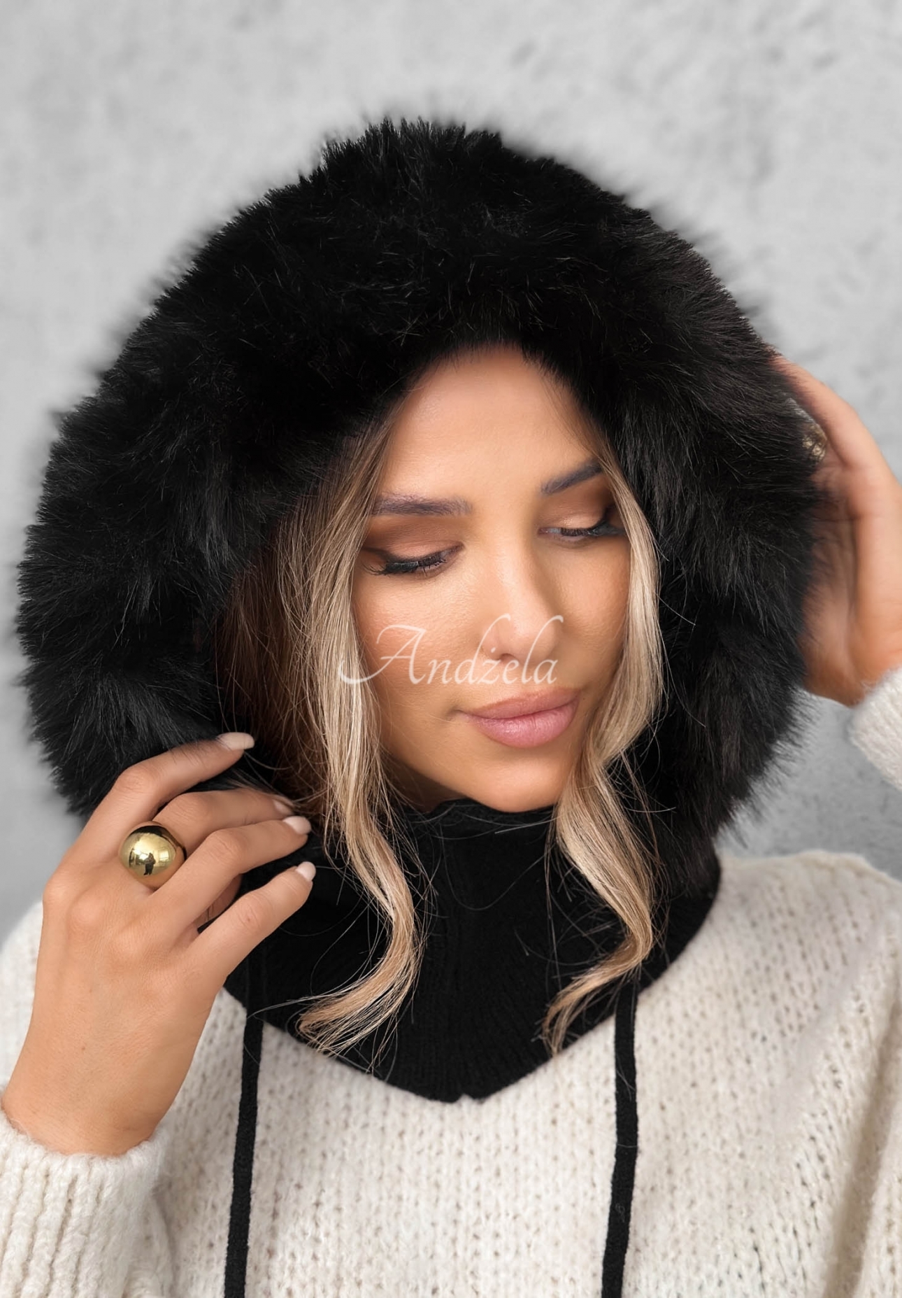 Komin balaclava z futerkiem Winter Crush czarny