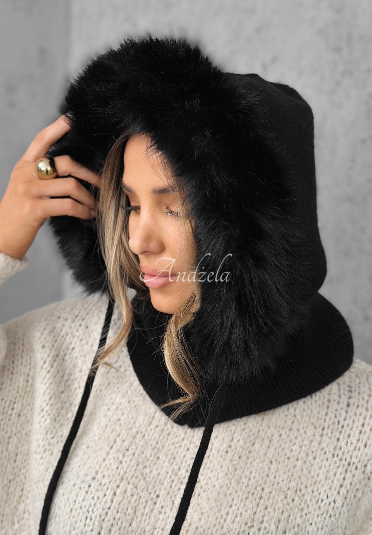 Winter Crush Black Balaclava with Fur Trim
