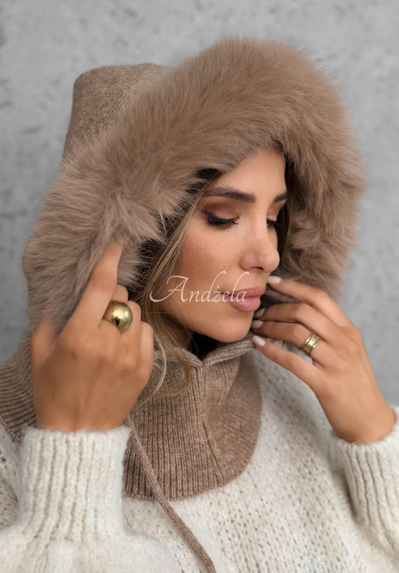 Winter Crush Mocha Balaclava with Fur Trim