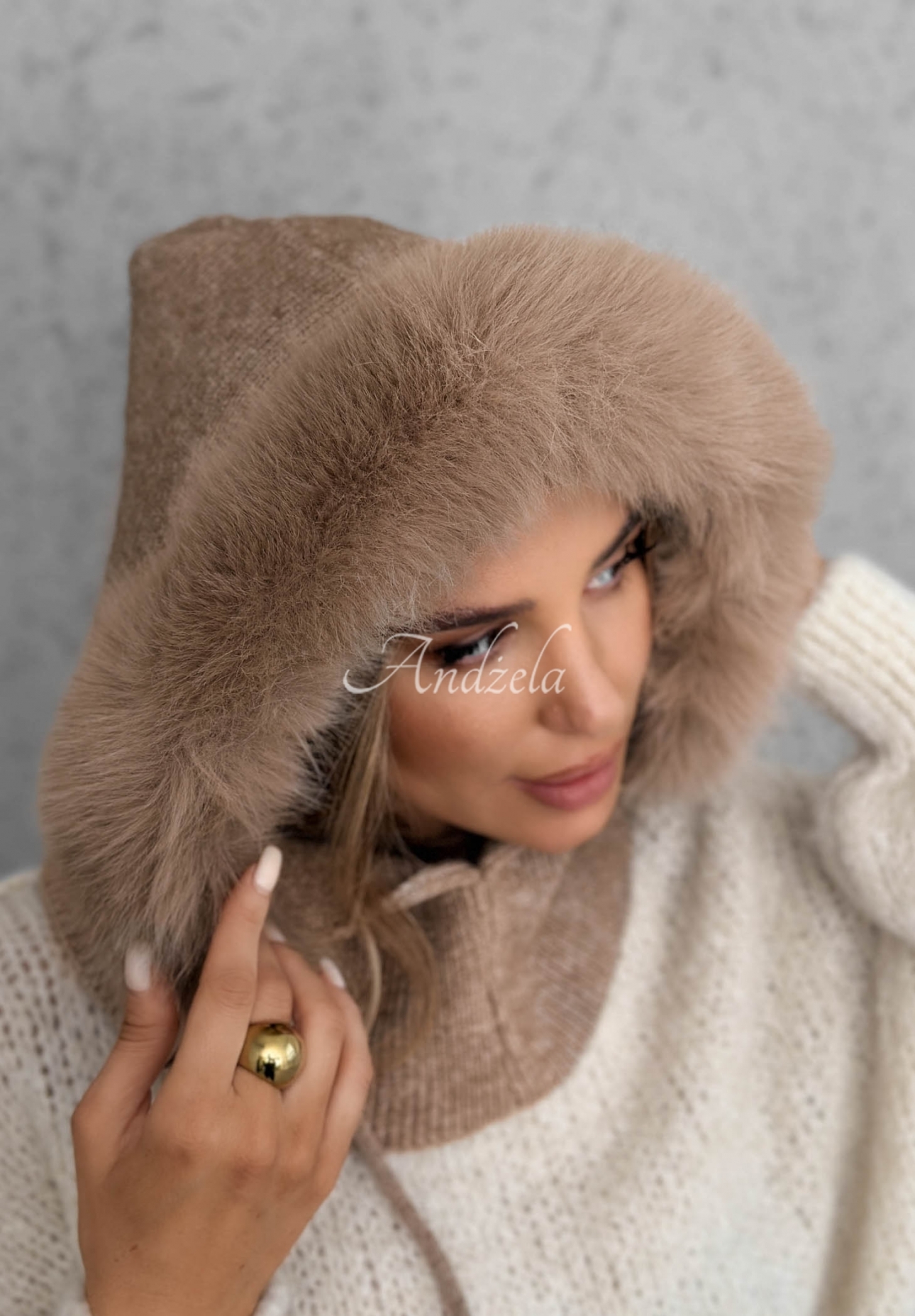 Komin balaclava z futerkiem Winter Crush mokka