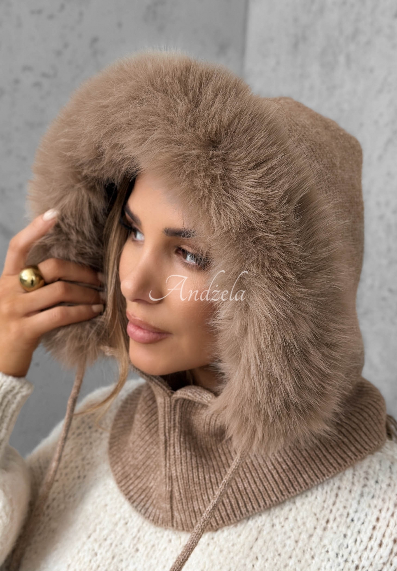 Komin balaclava z futerkiem Winter Crush mokka