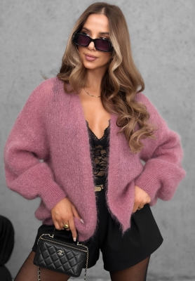 Cozy Latte Oversized Open-Front Mohair Cardigan in Dusty Pink