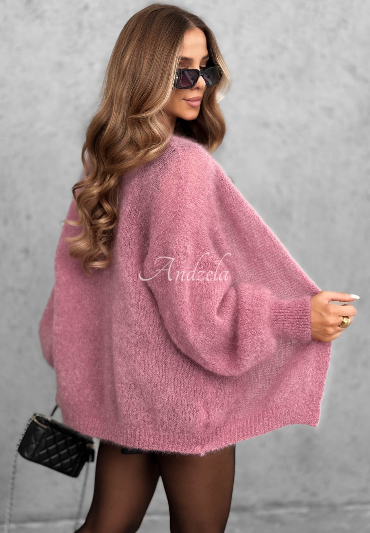 Cozy Latte Oversized Open-Front Mohair Cardigan in Dusty Pink