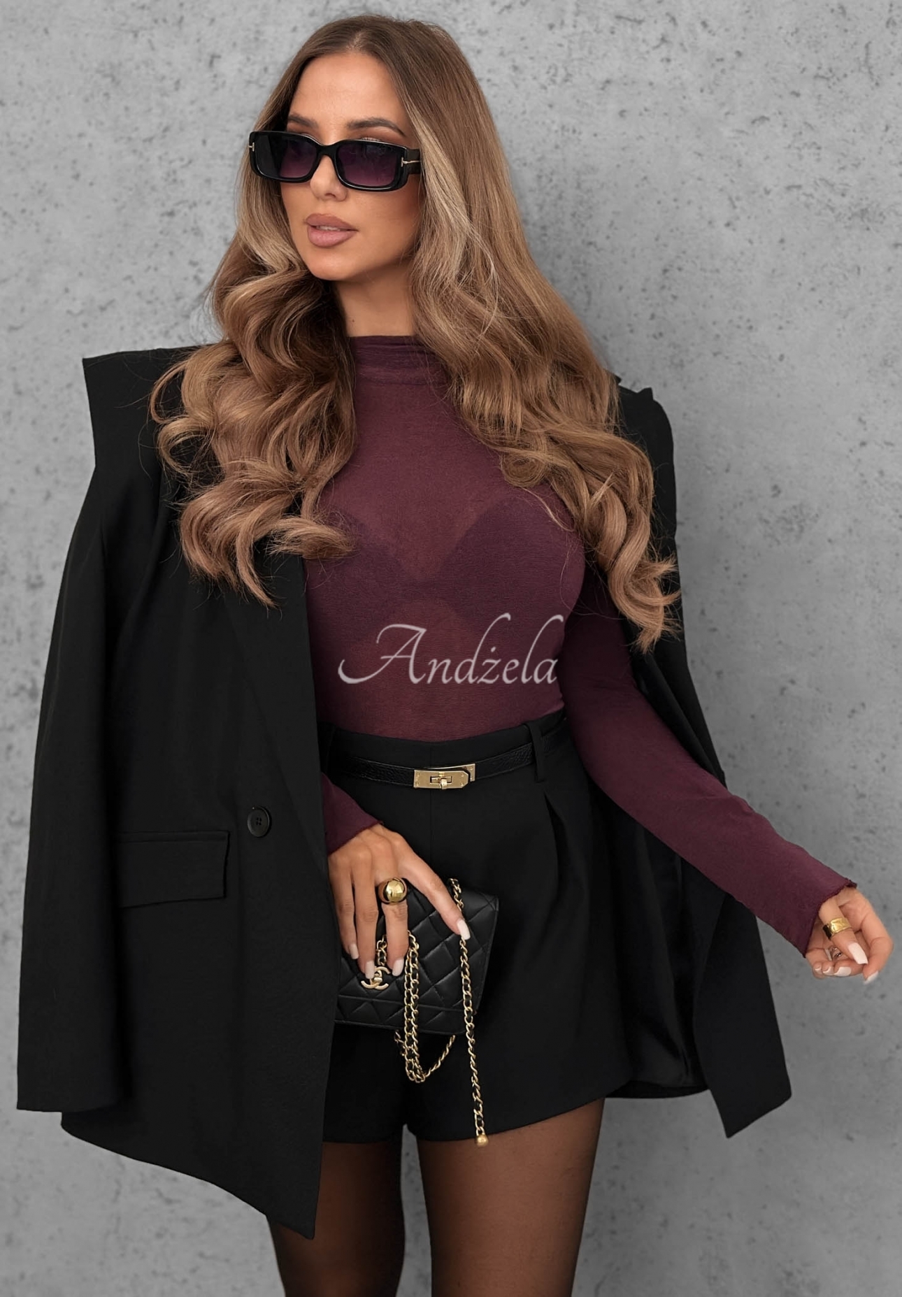 Bluzka longsleeve z golfem z wiskozą i kaszmirem Soft And Warm burgundowa