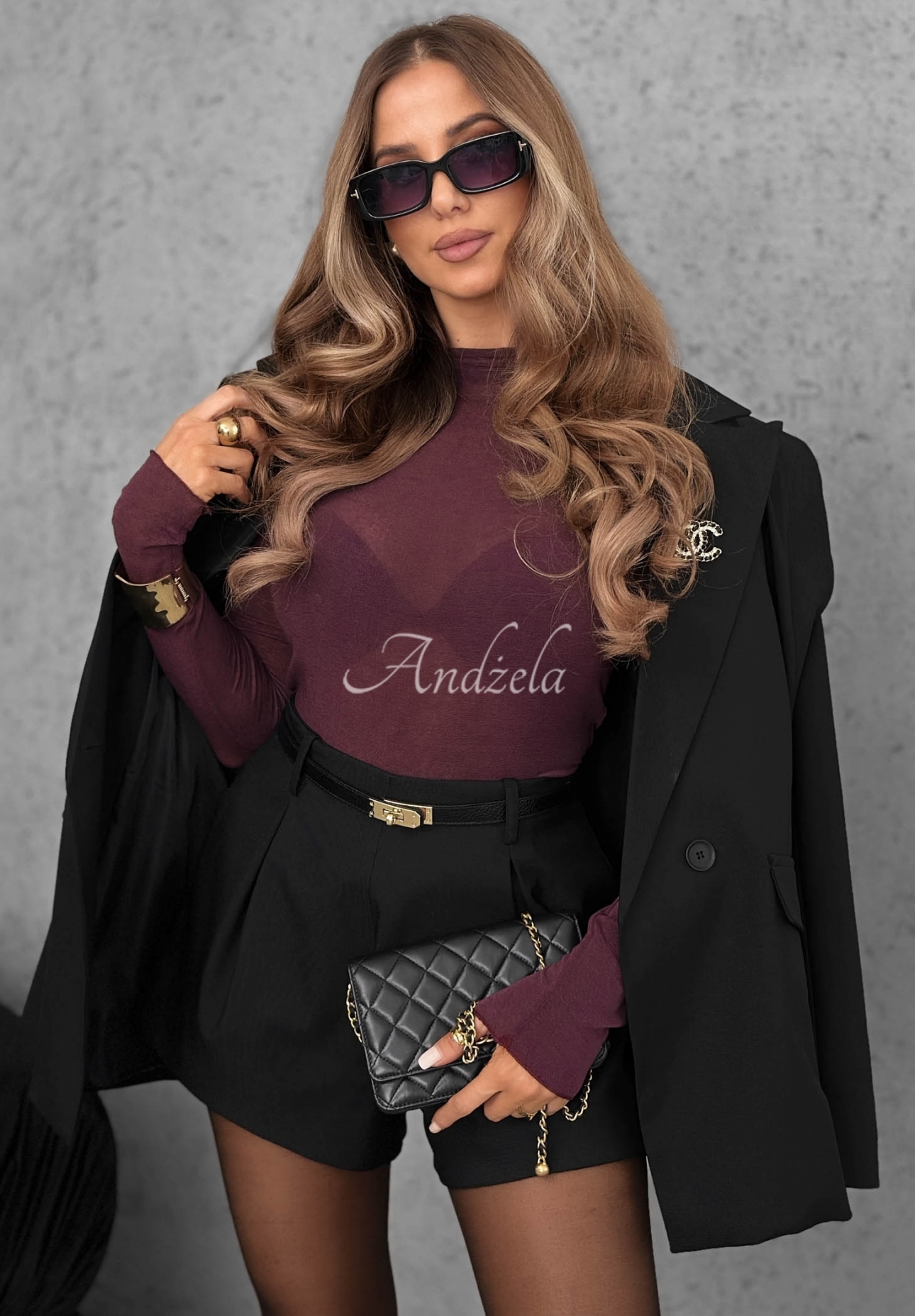 Soft And Warm Burgundy Long-Sleeve Turtleneck Blouse with Viscose and Cashmere