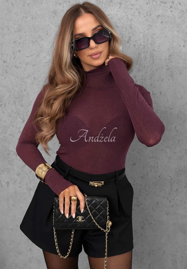 Bluzka longsleeve z golfem z wiskozą i kaszmirem Soft And Warm burgundowa