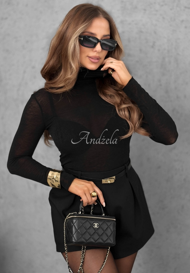 Bluzka longsleeve z golfem z wiskozą i kaszmirem Soft And Warm czarna