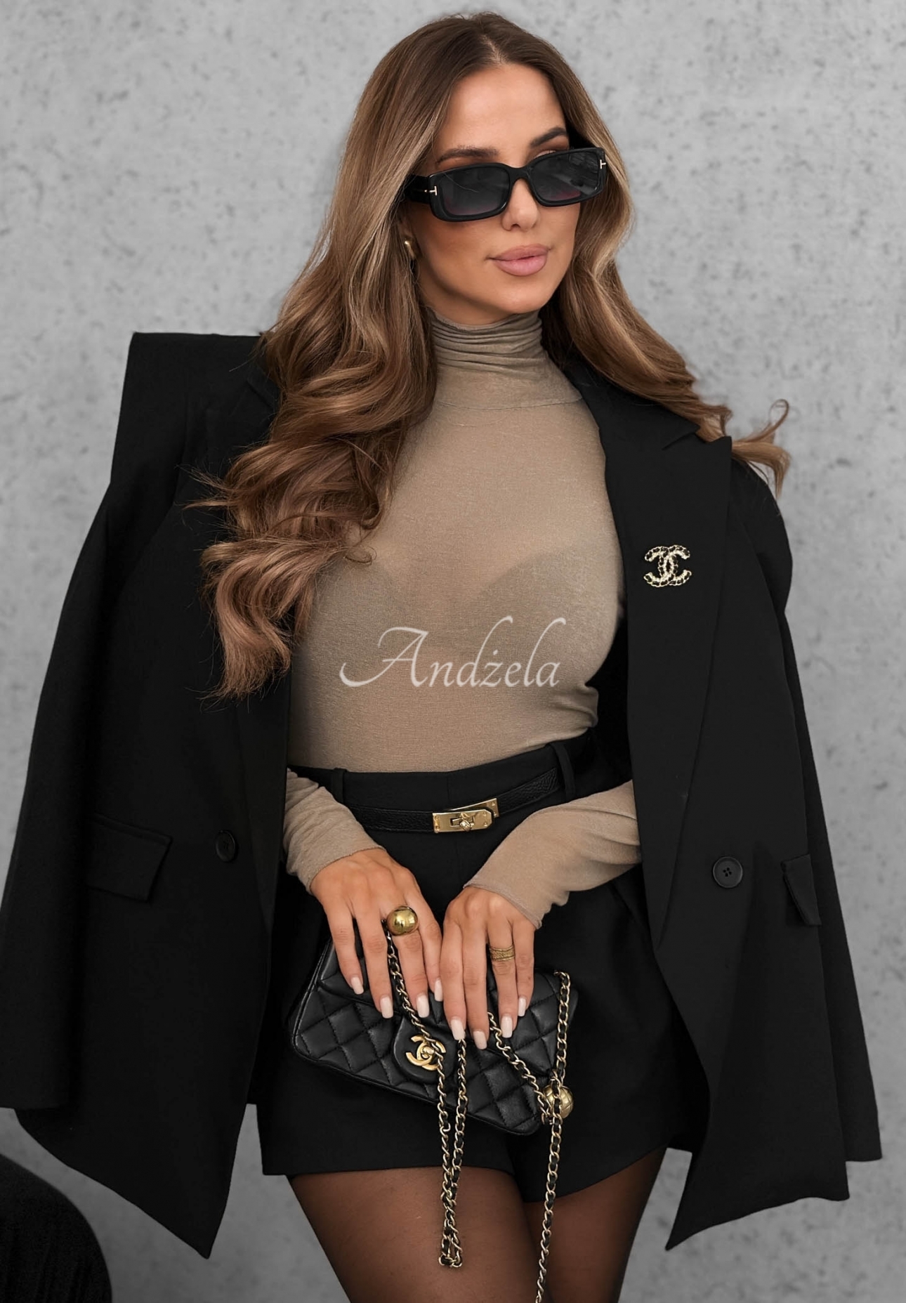 Bluzka longsleeve z golfem z wiskozą i kaszmirem Soft And Warm beżowa