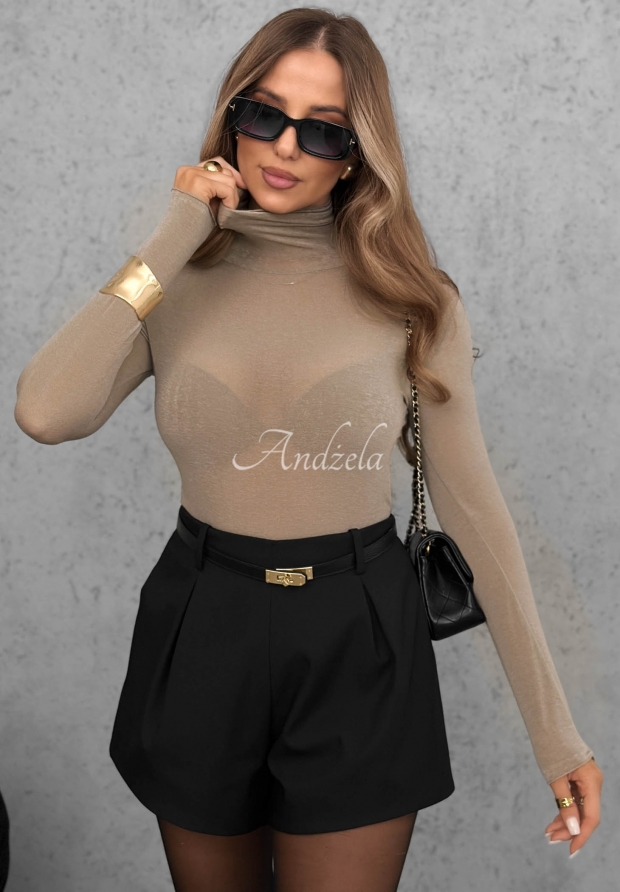 Soft And Warm Beige Long-Sleeve Turtleneck Blouse with Viscose and Cashmere