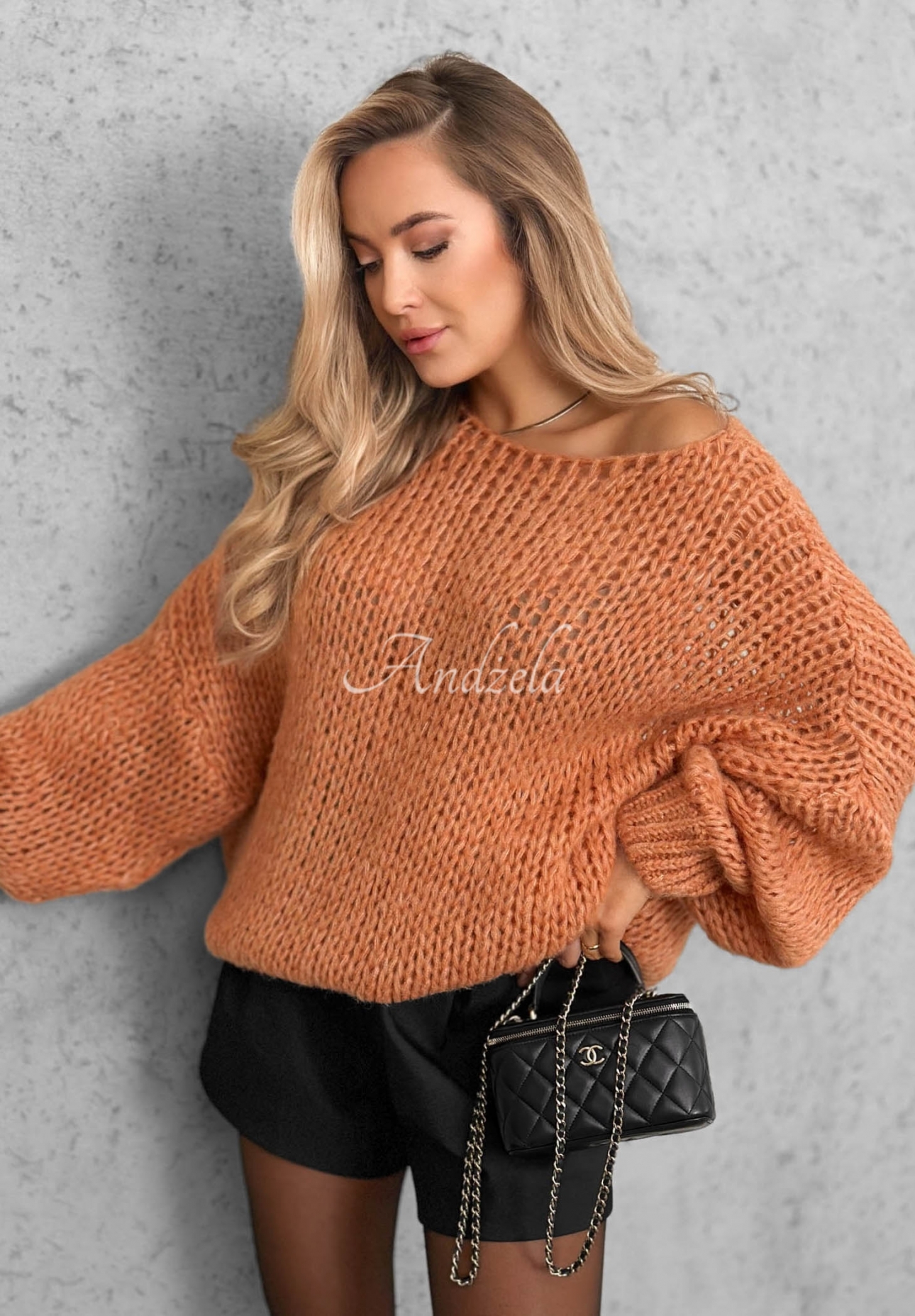 Miękki sweter oversize z wełną i wiskozą Sugar Babe rudy