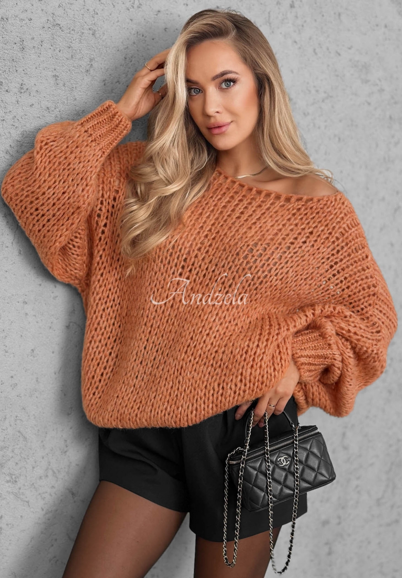 Miękki sweter oversize z wełną i wiskozą Sugar Babe rudy