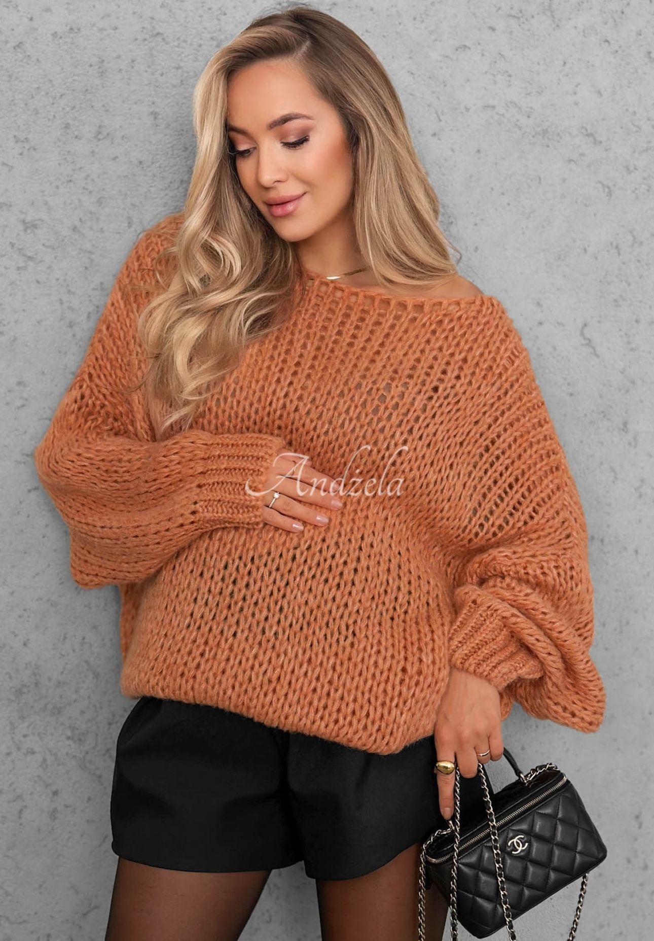 Miękki sweter oversize z wełną i wiskozą Sugar Babe rudy