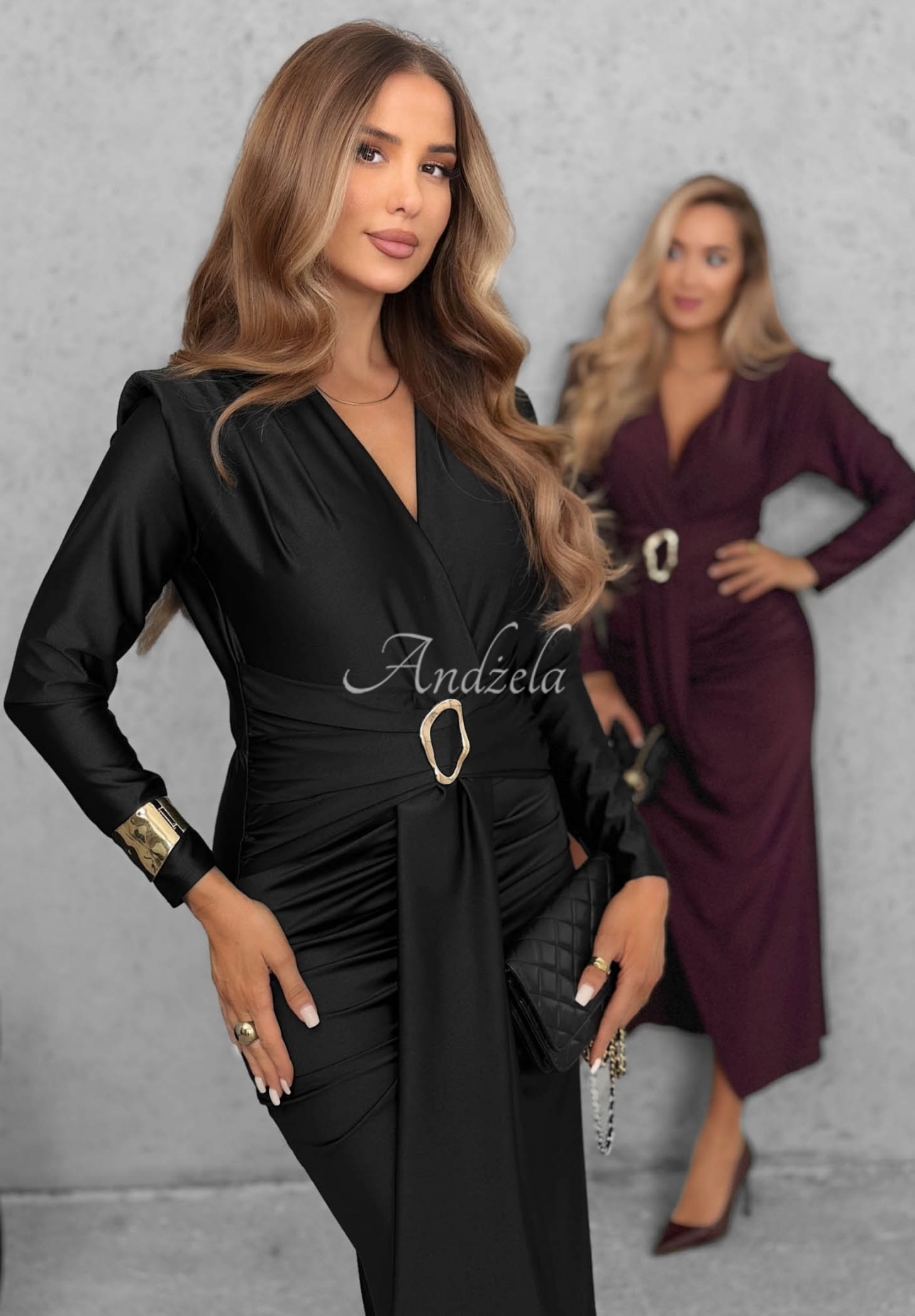 Elegant black maxi dress with ruffles and viscose by So Elegant