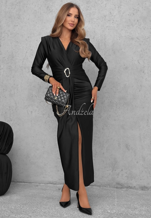Elegant black maxi dress with ruffles and viscose by So Elegant