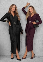 Elegancka sukienka maxi z marszczeniami So Elegant burgundowa