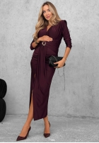Elegancka sukienka maxi z marszczeniami So Elegant burgundowa