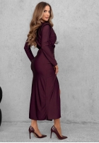Elegancka sukienka maxi z marszczeniami So Elegant burgundowa