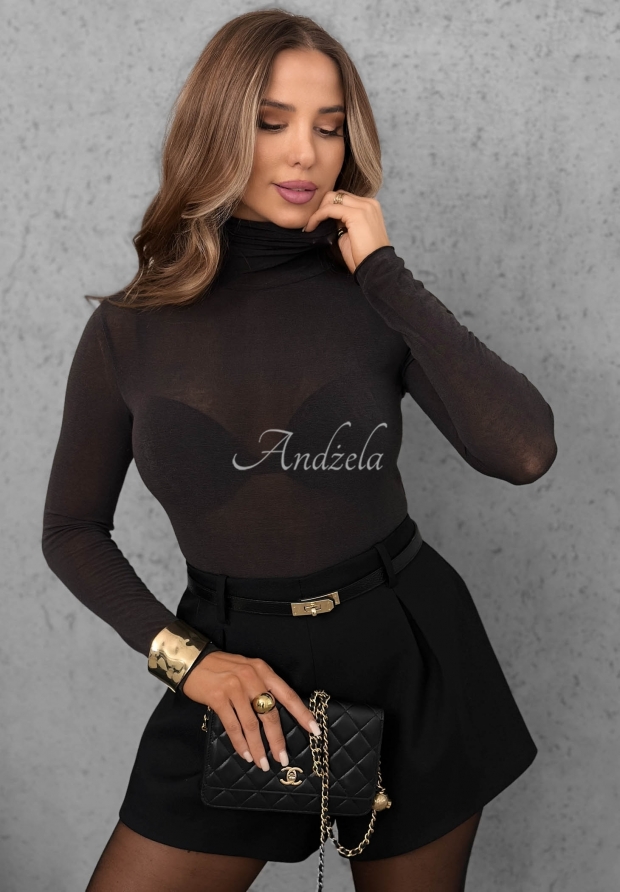 Soft And Warm Long-Sleeve Turtleneck Blouse with Viscose and Cashmere, Dark Chocolate