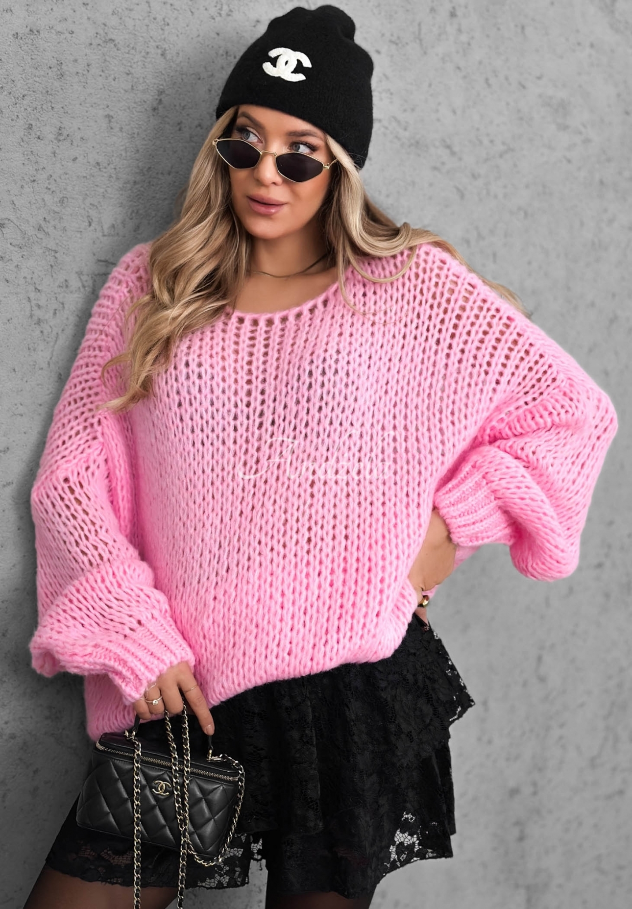 Miękki sweter oversize z wełną i wiskozą Sugar Babe różowy