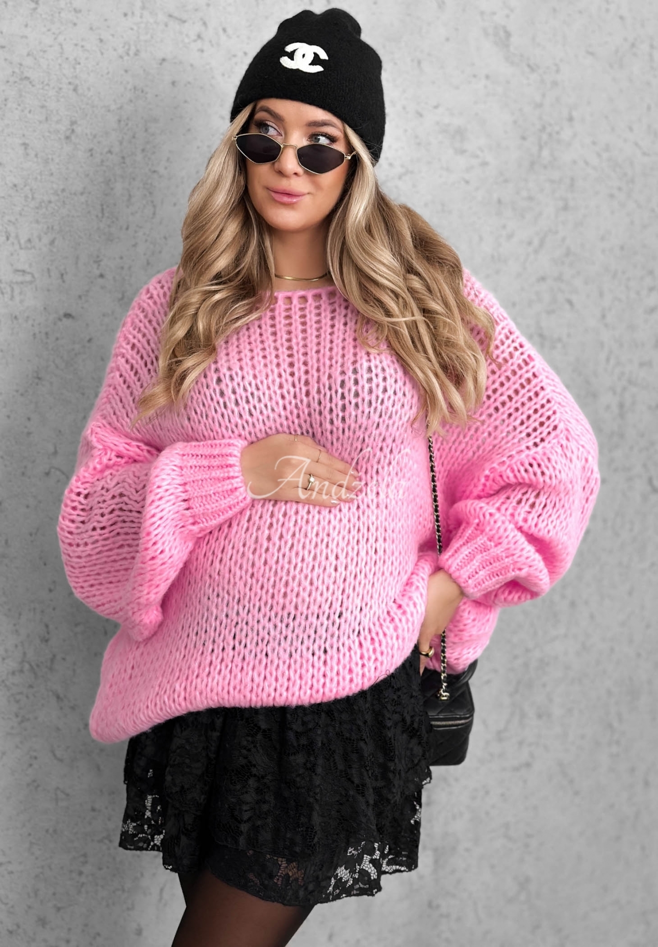 Miękki sweter oversize z wełną i wiskozą Sugar Babe różowy