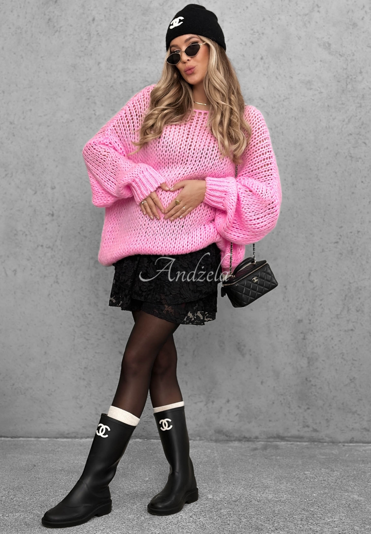 Miękki sweter oversize z wełną i wiskozą Sugar Babe różowy