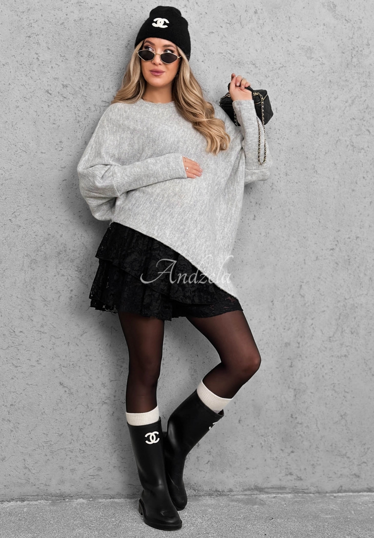Unknown Number Asymmetrical Sweater with Wool, Gray
