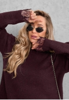 Sweter oversize z koronką Cozy Softness czekoladowy
