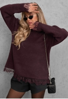 Sweter oversize z koronką Cozy Softness czekoladowy