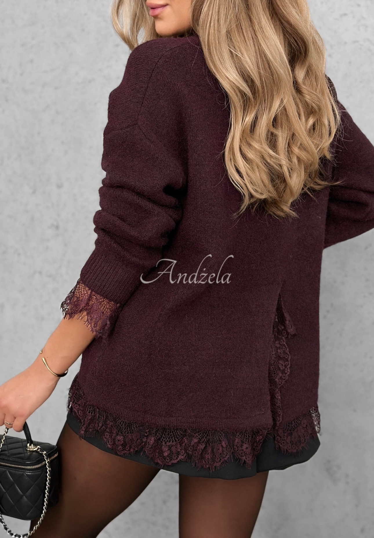 Cozy Softness Oversized Sweater with Wool and Lace, Berry Blue