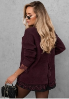 Sweter oversize z koronką Cozy Softness czekoladowy