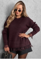 Sweter oversize z koronką Cozy Softness czekoladowy