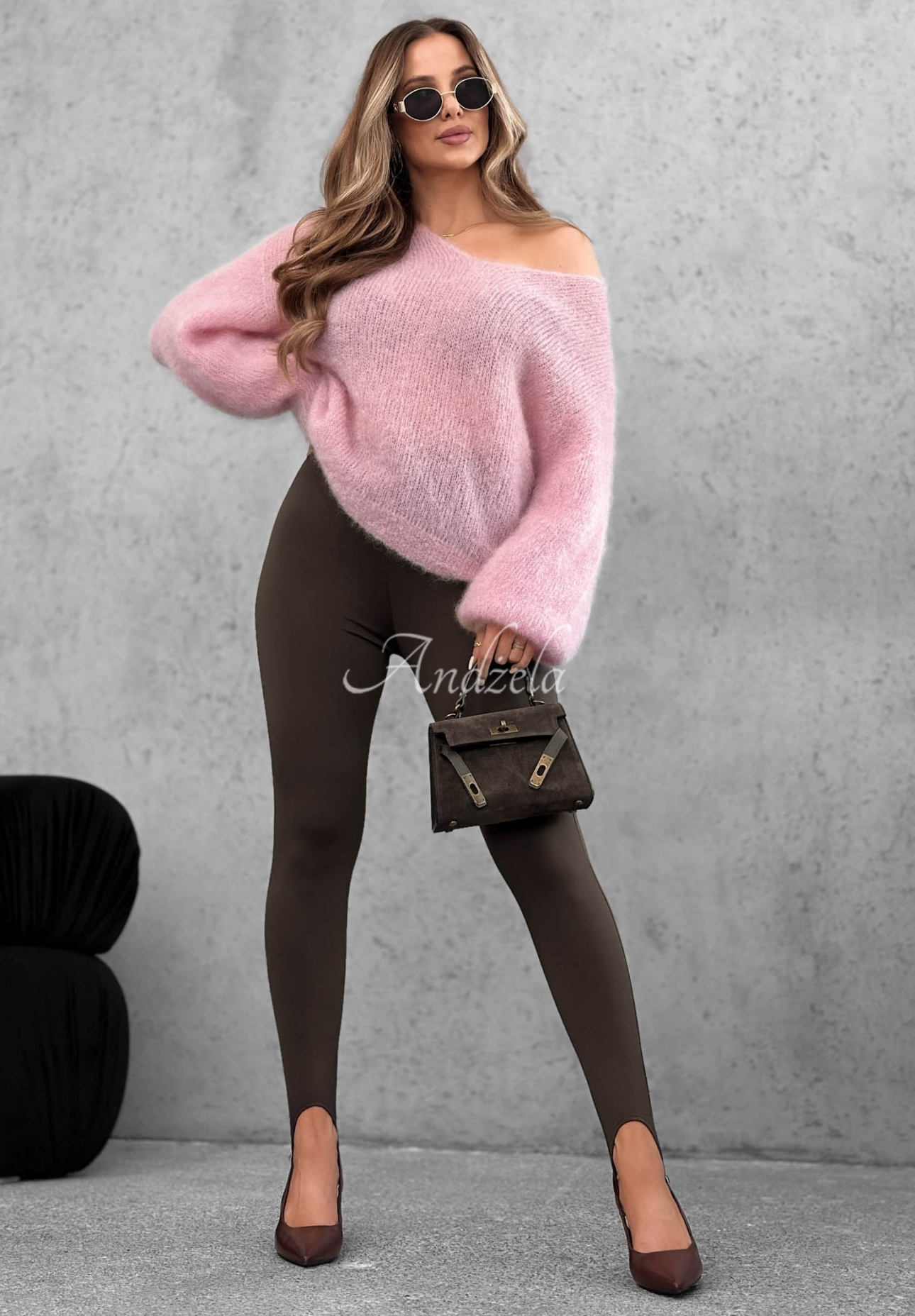 Personal Touch chocolate-colored viscose leggings with ankle cuffs