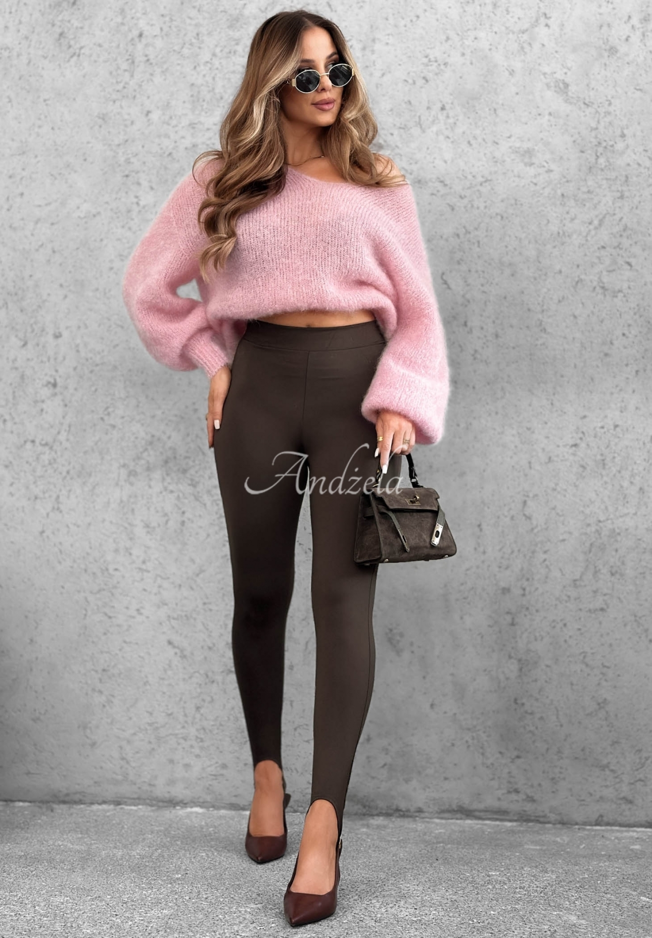 Personal Touch chocolate-colored viscose leggings with ankle cuffs