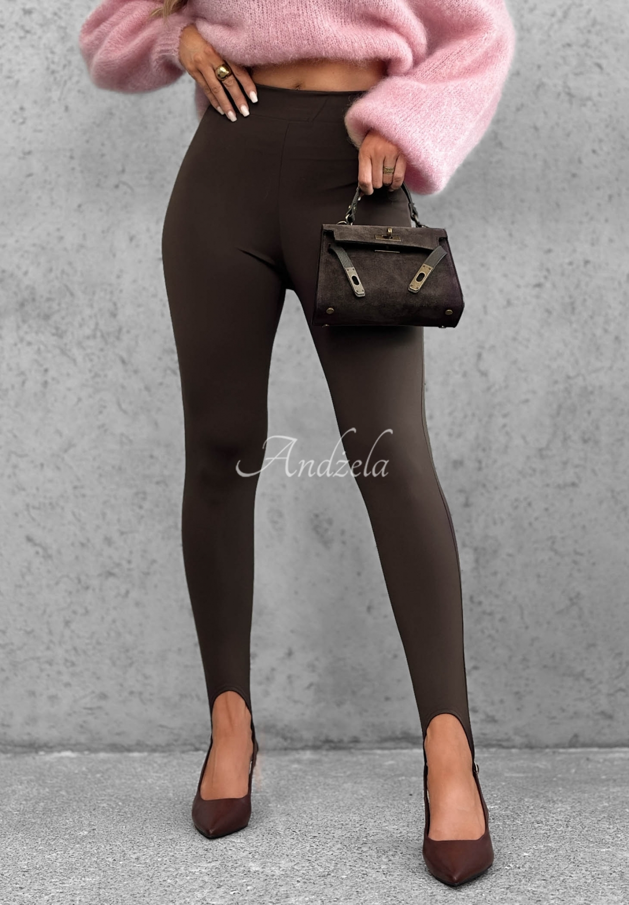 Personal Touch chocolate-colored viscose leggings with ankle cuffs