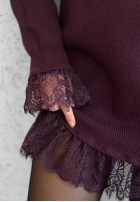 Prążkowany sweter z golfem i koronką Autumn Spell czekoladowy