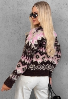 Sweter we wzory Cinnamon Roll czekoladowo-różowy
