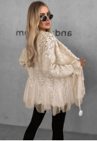 Ozdobnie pleciony kardigan z perełkami i tiulem Blush Darling czarny