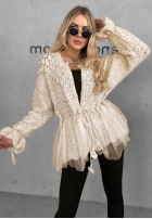 Ozdobnie pleciony kardigan z perełkami i tiulem Blush Darling czarny