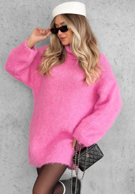 Cozy Babe Pink Knit Turtleneck Dress with Wool and Viscose