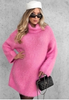 Miękki sweter oversize z golfem Cozy Babe czekoladowo-biały