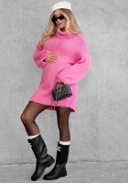 Miękki sweter oversize z golfem Cozy Babe czekoladowo-biały