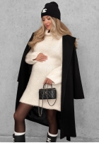 Miękki sweter oversize z golfem Cozy Babe czekoladowo-biały